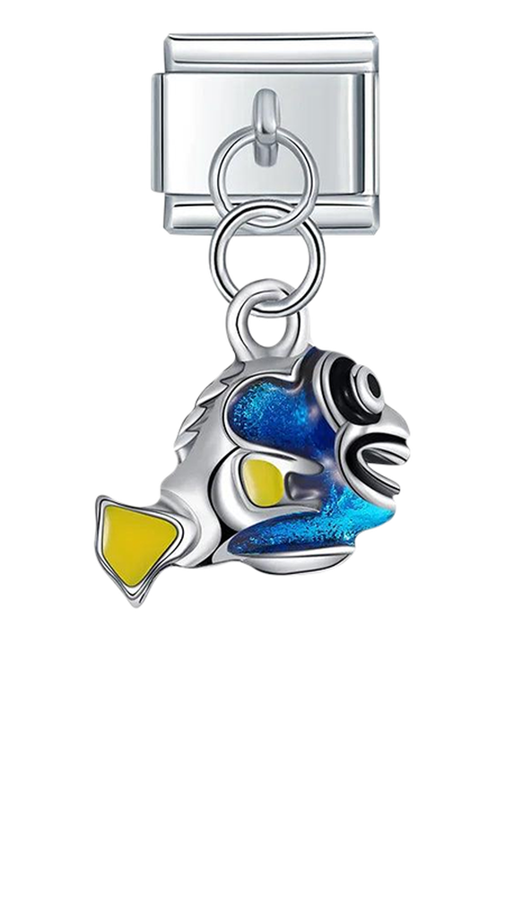 Blue and Yellow Fish, on Silver - blue-and-yellow-fish-on-silver-charms-45932544622927.png