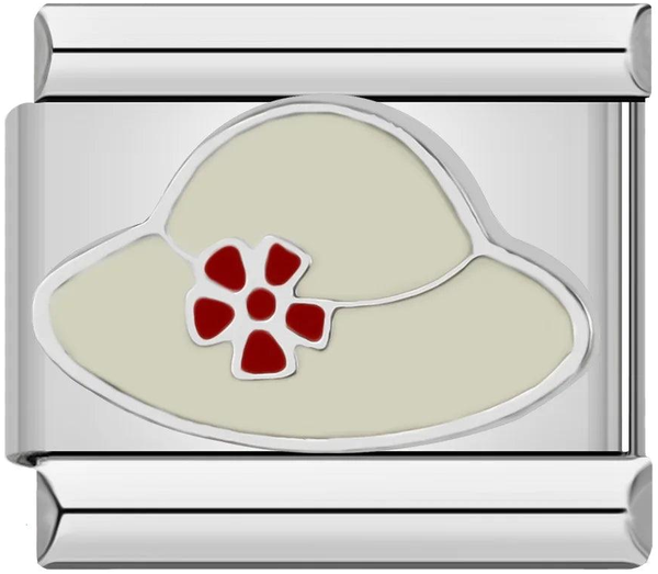 Cream Hat with Red Flower, on Silver - cream-hat-with-red-flower-on-silver-45431680467279.png