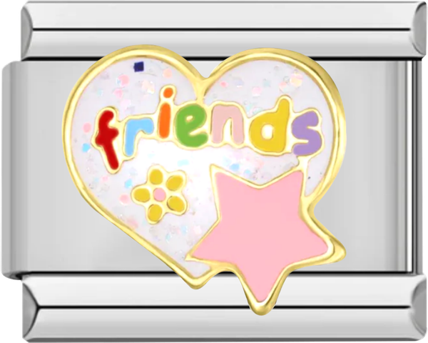 Friends Heart with Flower and Star, on Silver - friends heart with flower and star on silver.png