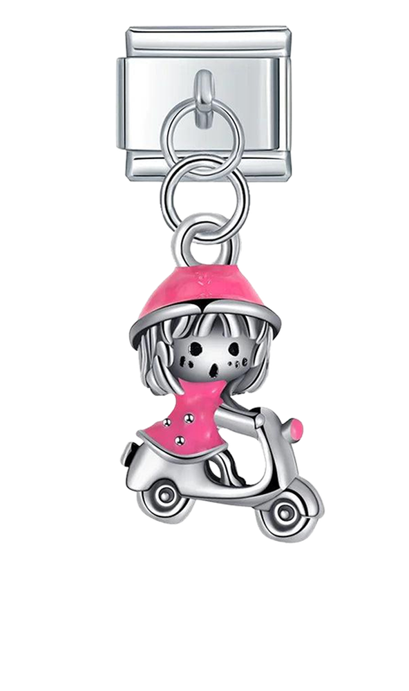 Girl and her Scooter, on Silver - girl-and-her-scooter-on-silver-charms-45932544786767.png