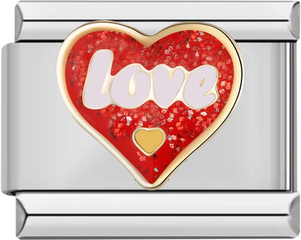 Glittery Red Heart, Love, on Silver - glittery red heart love on silver.png