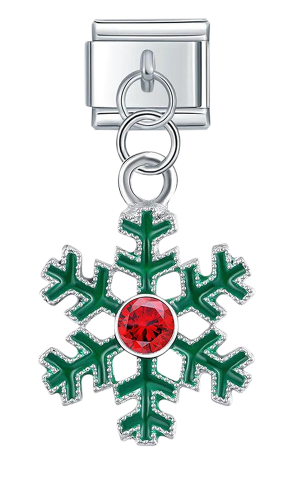 Green Snowflake and Its Red Stone - green-snowflake-and-its-red-stone-charms-45394731958607.png