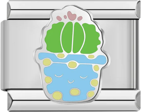 Green Cactus with Turquoise Pot, on Silver - green cactus with turquoise pot on silver.png