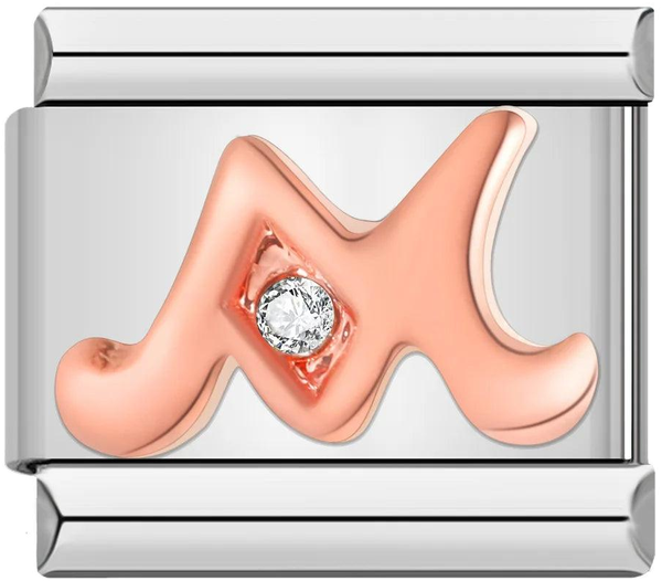 Letter M in Rose Gold with Stones, on Silver - letter-m-in-rose-gold-with-stones-on-silver.png