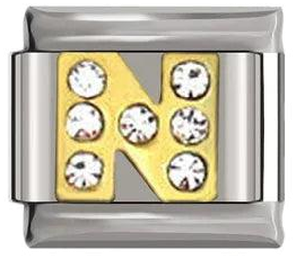 Letter N in Gold with Stones, on Silver - letter-n-in-gold-with-stones-on-silver-45962555228495.png