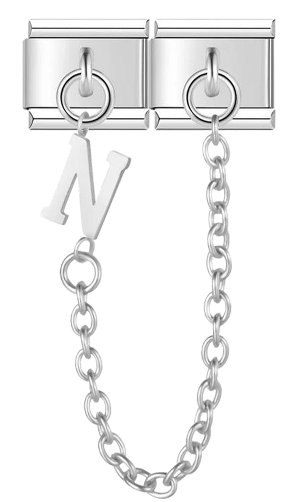 Letter N, Double Linked Charms, on Silver - letter n double linked charms on silver.png