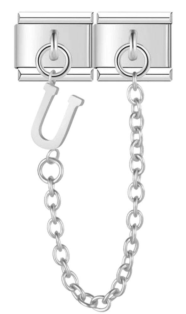 Letter U, Double Linked Charms, on Silver - letter u double linked charms on silver.png