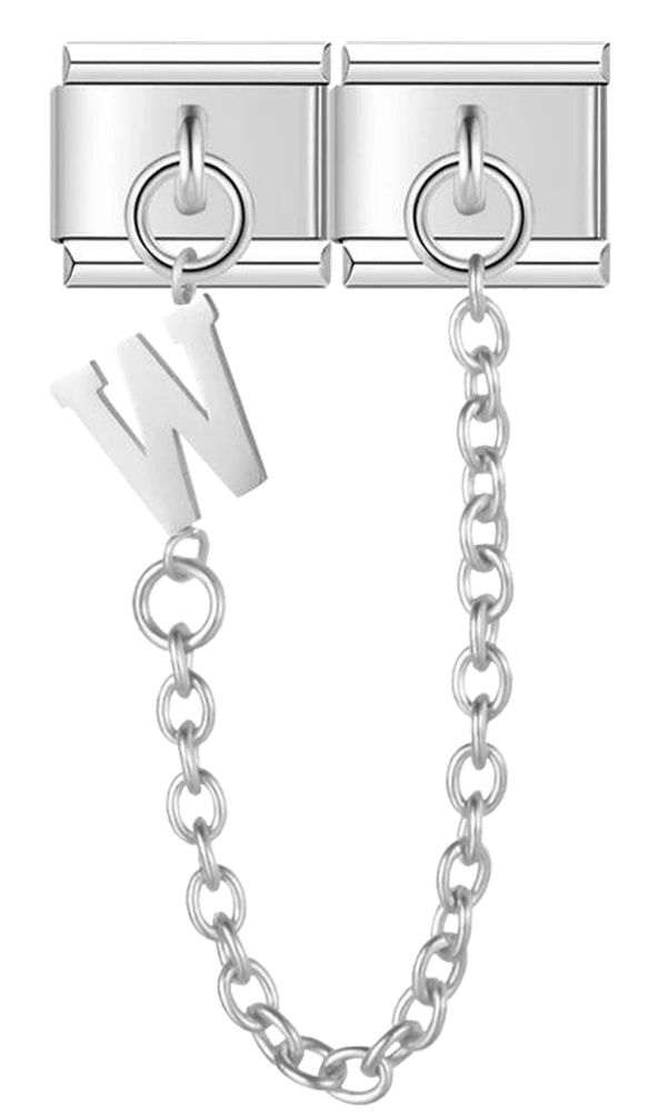 Letter W, Double Linked Charms, on Silver - letter w double linked charms on silver.png