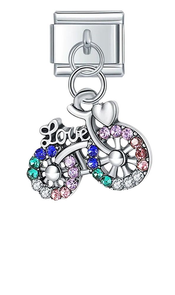 Love Bike with Multicolor Stones, on Silver - love-bike-with-multicolor-stones-on-silver-charms-45928144830799.png
