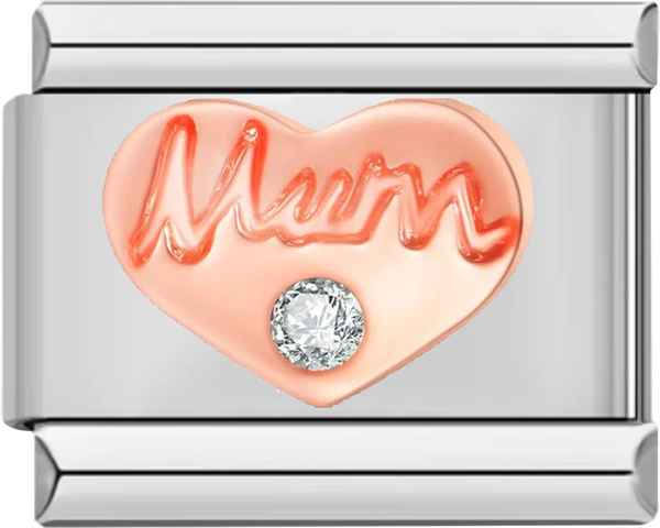 Love Mum Heart in Rose Gold with White Stone, on Silver - love mum heart in rose gold with white stone on silver.png