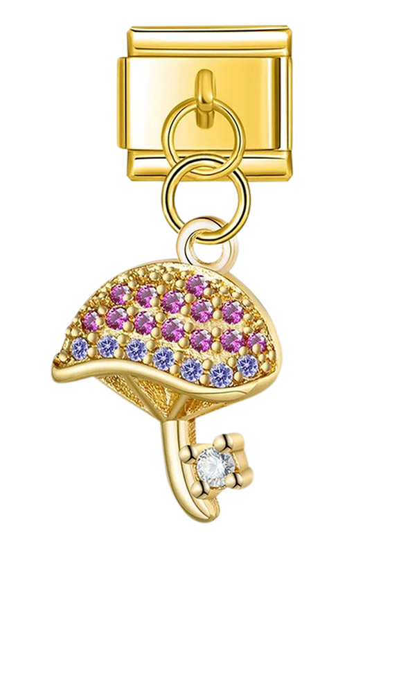 Mushroom Key with Stones, on Gold - mushroom-key-with-stones-on-gold-charms.png