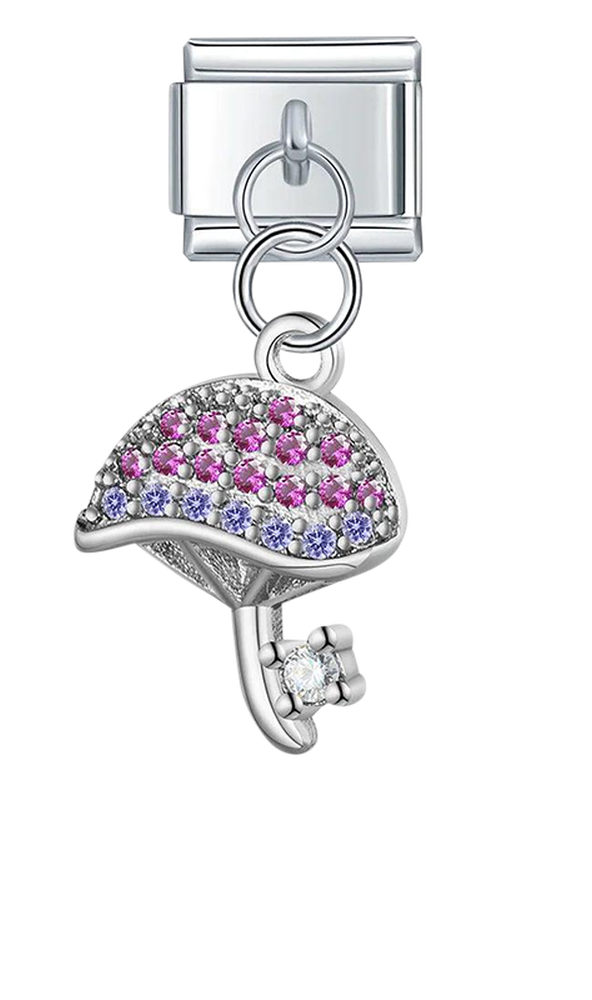 Mushroom Key with Stones, on Silver - mushroom-key-with-stones-on-silver-charms.png