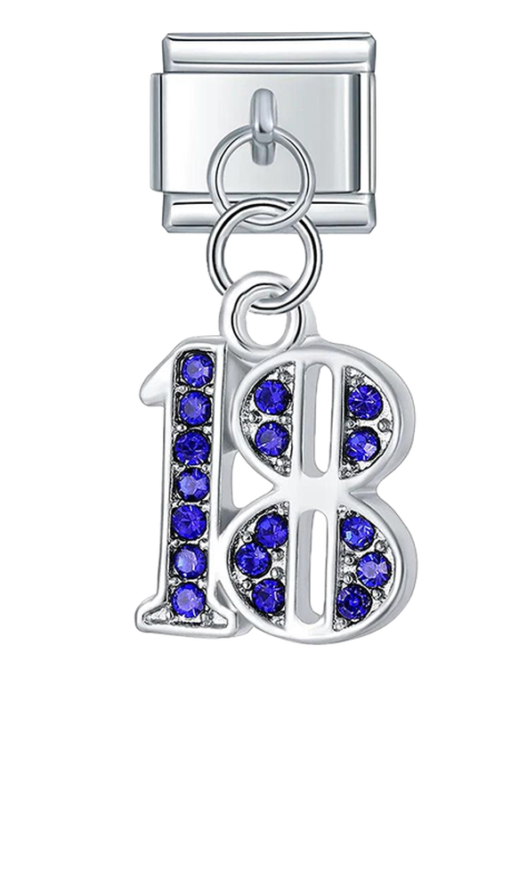 Number 18 with Blue Stones, on Silver - number-18-with-blue-stones-on-silver-charms-45929982787919.png