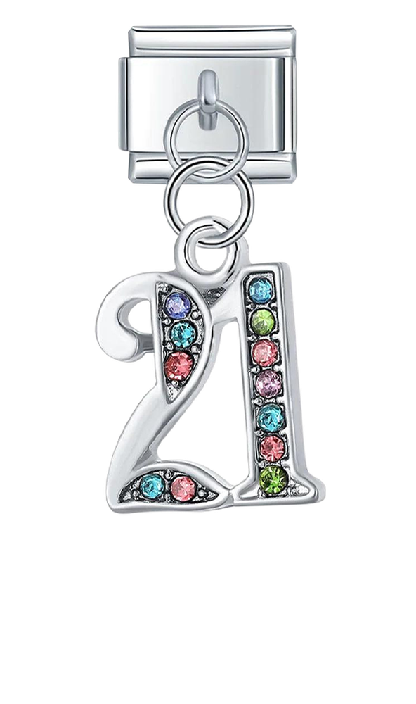 Number 21 with Multicolor Stones, on Silver - number-21-with-multicolor-stones-on-silver-charms-45929983672655.png