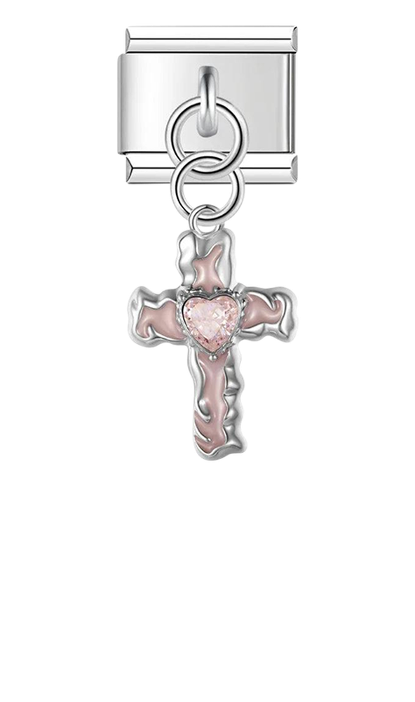 Pink Cross with Heart, on Silver - pink-cross-with-heart-on-silver-charms-45931502010703.png