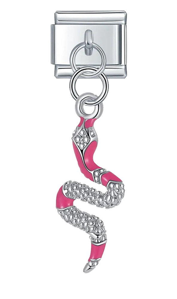 Pink Snake, on Silver - pink-snake-on-silver-charms-45932543869263.png