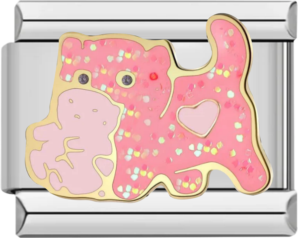 Pink Cat with Little Kitten, on Silver - pink cat with little kitten on silver.png