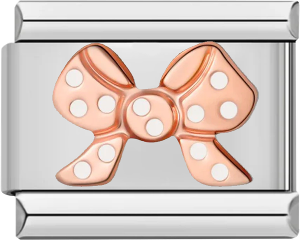 Rose Gold Bow Tie, White Dot, on Silver - rose gold bow tie white dot on silver.png