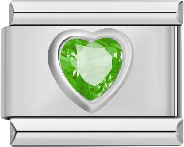 Silver Heart with Green Stone, on Silver - silver heart with green stone on silver.png
