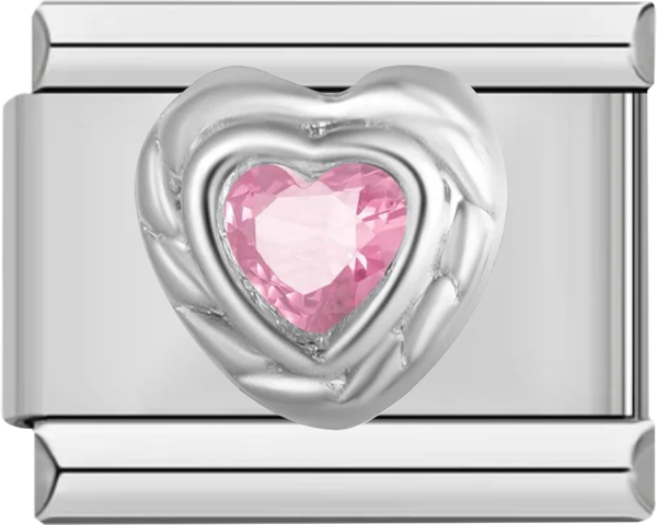 Silver Heart with Large Pink Stone, on Silver - silver heart with large pink stone on silver.png