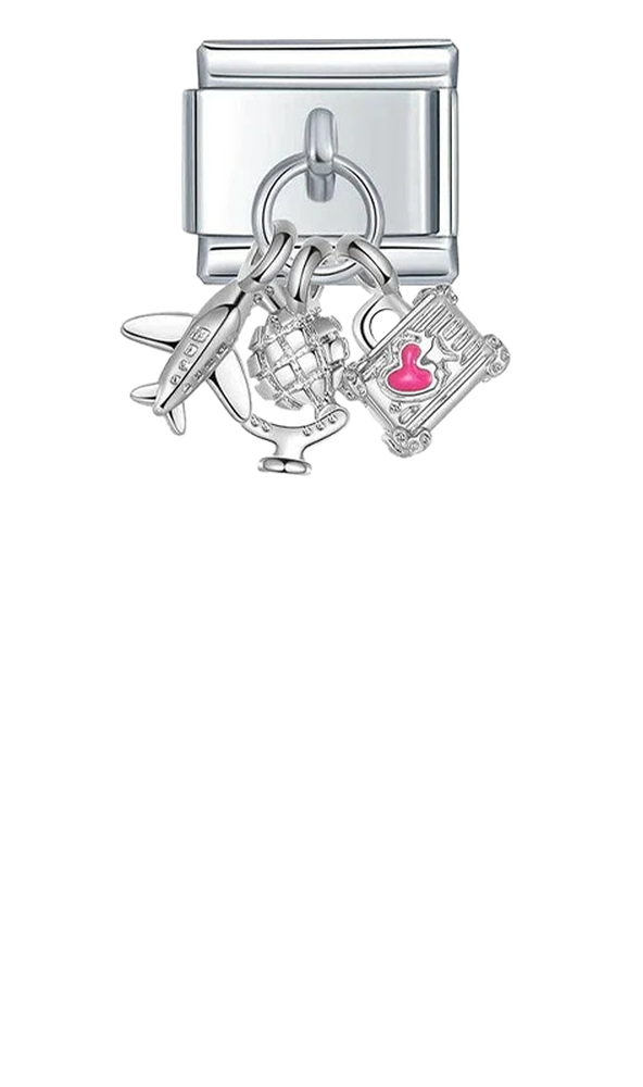 Travel Addict with Stones, on Silver - travel-addict-with-stones-on-silver-charms.png