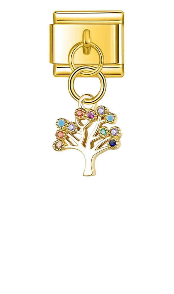 Tree with Multicolored Stones, on Gold - tree-with-multicolored-stones-on-gold-charms-45942102884687.png