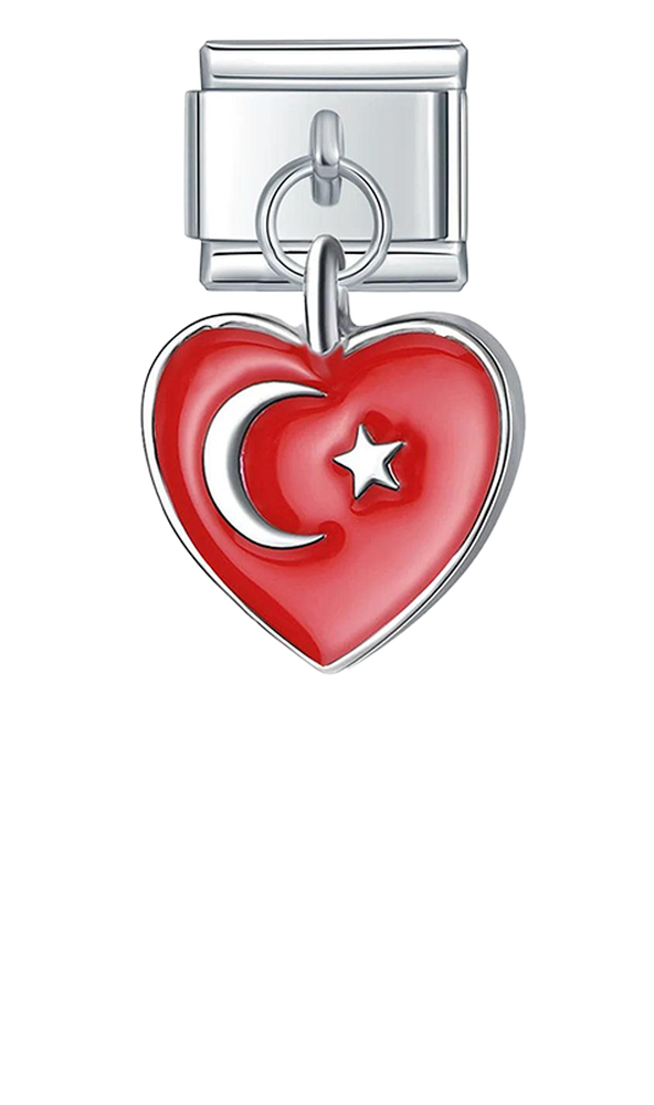 Turkey Heart Flag, on Silver - turkey-heart-flag-on-silver-charms-45942183526735.png