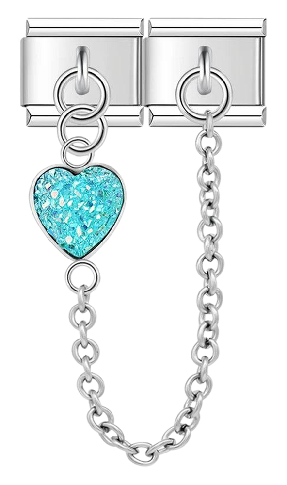 Turquoise Heart, Double Linked Charms, on Silver - turquoise heart double linked charms on silver.png
