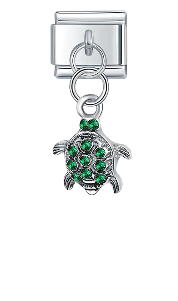 Turtle with Green Stones, on Silver - turtle-with-green-stones-on-silver-charms-45922132459855.png
