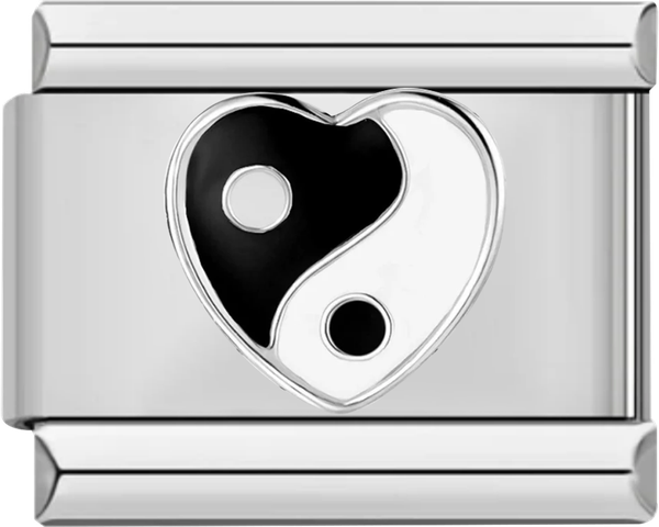 Yin & Yang Heart, Black & White, on Silver - yin and yang heart black and white on silver charms official.png