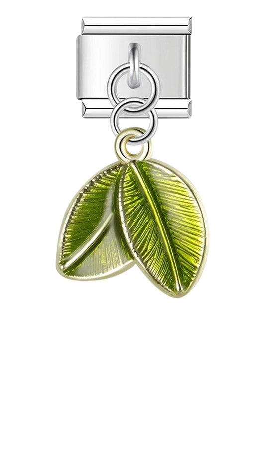 2 Green Leaves, on Silver - 2-green-leaves-on-silver-charms-45931501453647.png