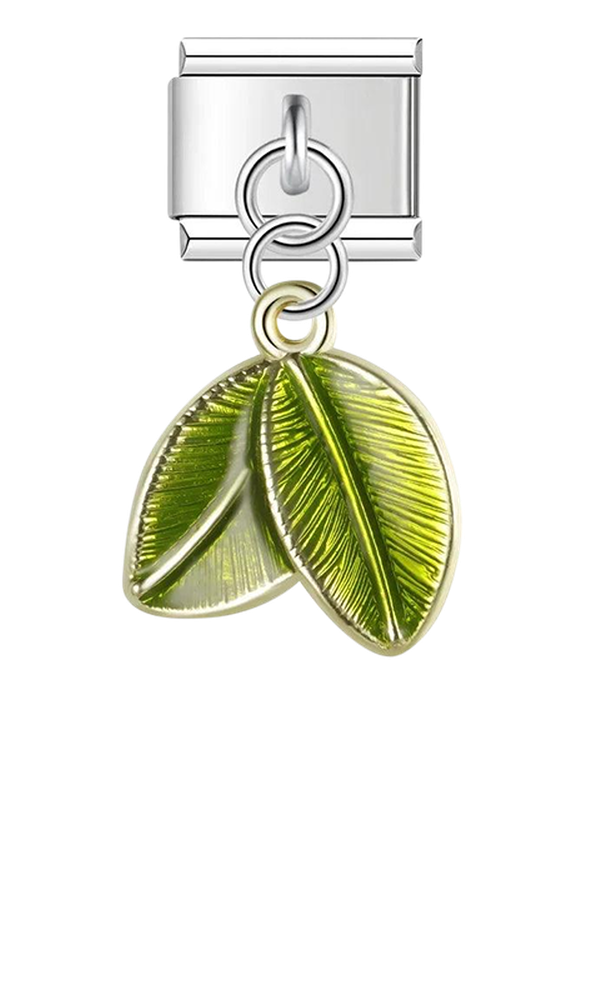 2 Green Leaves, on Silver - 2-green-leaves-on-silver-charms-45931501453647.png