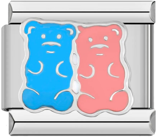 Bears, Turquoise and Pink, on Silver - bears-turquoise-and-pink-on-silver-45322478223695.png