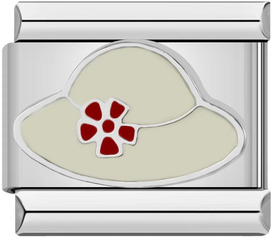 Cream Hat with Red Flower, on Silver - cream-hat-with-red-flower-on-silver-45431680467279.png