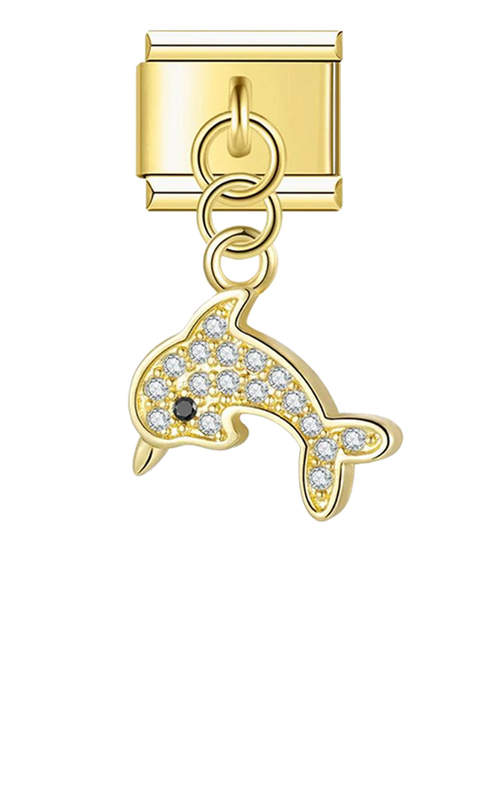 Dolphin in Gold with Stones, on Gold - dolphin-in-gold-with-stones-on-gold-charms-45931156603215.png