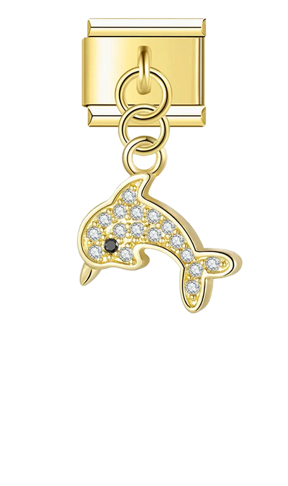 Dolphin in Gold with Stones, on Gold - dolphin-in-gold-with-stones-on-gold-charms-45931156603215.png