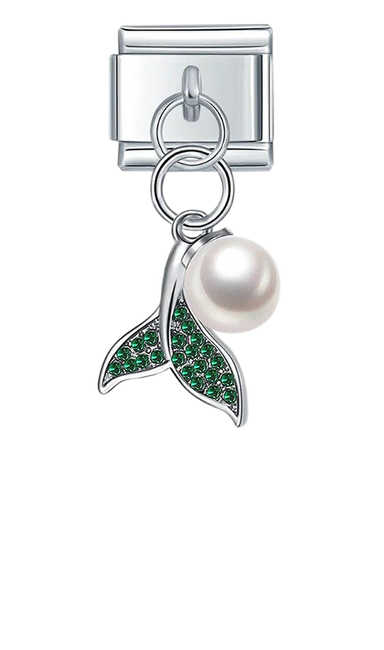 Dolphin Tail with Green Stones, on Silver - dolphin-tail-with-green-stones-on-silver-charms-45928146305359.png