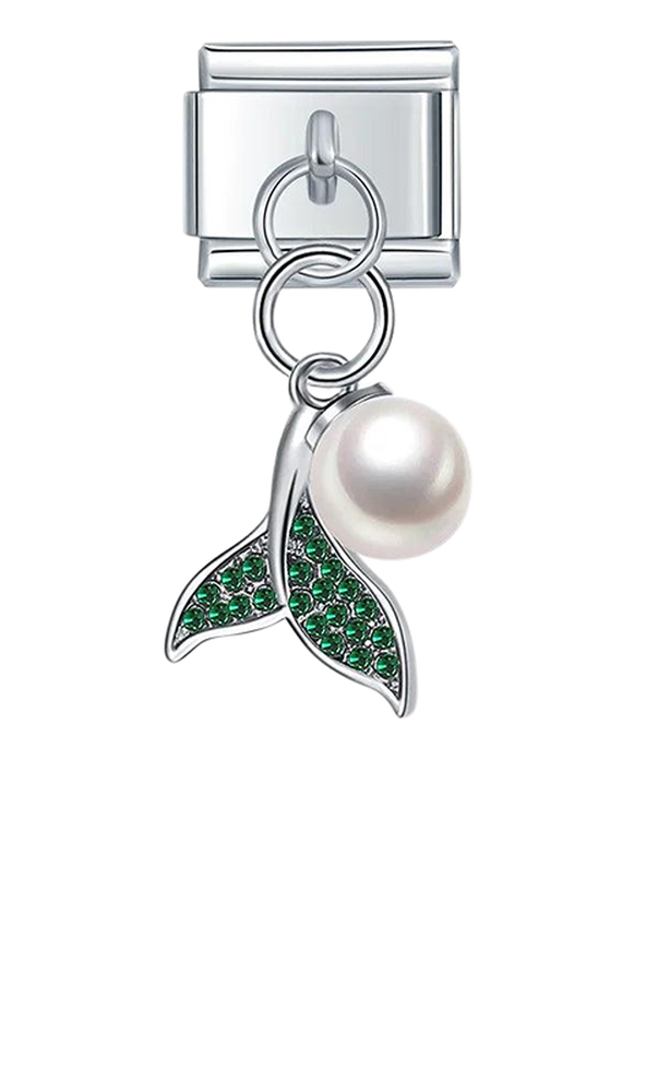 Dolphin Tail with Green Stones, on Silver - dolphin-tail-with-green-stones-on-silver-charms-45928146305359.png