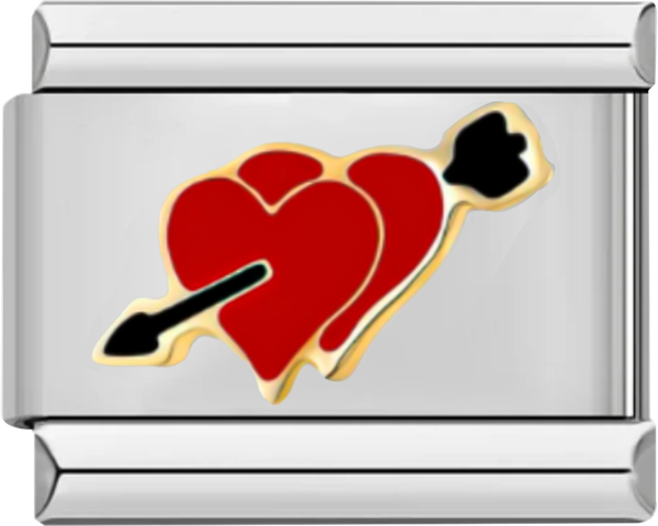 Double Red Heart Pierced by Black Arrow, on Silver - double red heart pierced by black arrow on silver.png
