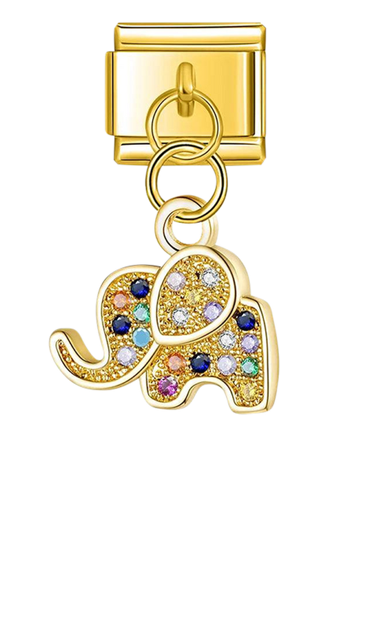 Elephant with Multicolor Stones, on Gold - elephant-with-multicolor-stones-on-gold-charms-45942102917455.png