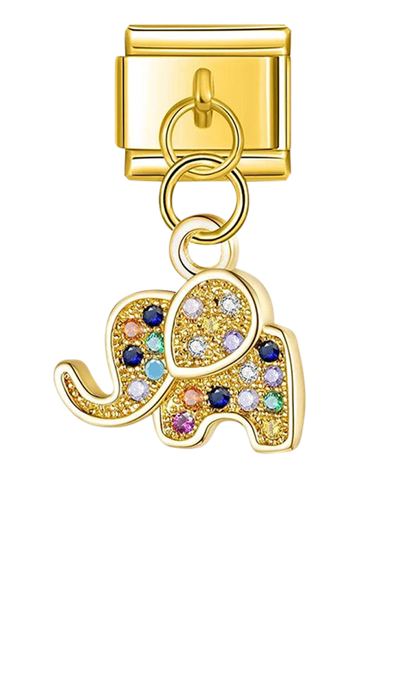 Elephant with Multicolor Stones, on Gold - elephant-with-multicolor-stones-on-gold-charms-45942102917455.png