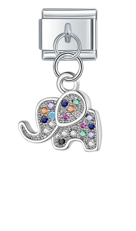 Elephant with Multicolor Stones, on Silver - elephant-with-multicolor-stones-on-silver-charms-45942101999951.png