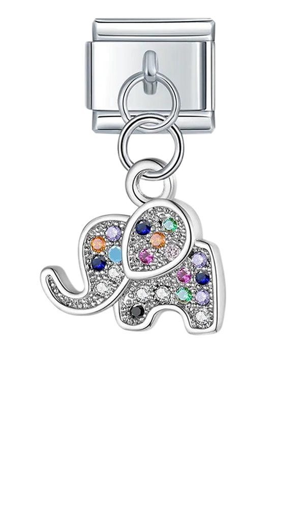Elephant with Multicolor Stones, on Silver - elephant-with-multicolor-stones-on-silver-charms-45942101999951.png