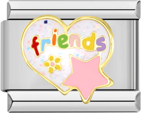 Friends Heart with Flower and Star, on Silver - friends heart with flower and star on silver.png