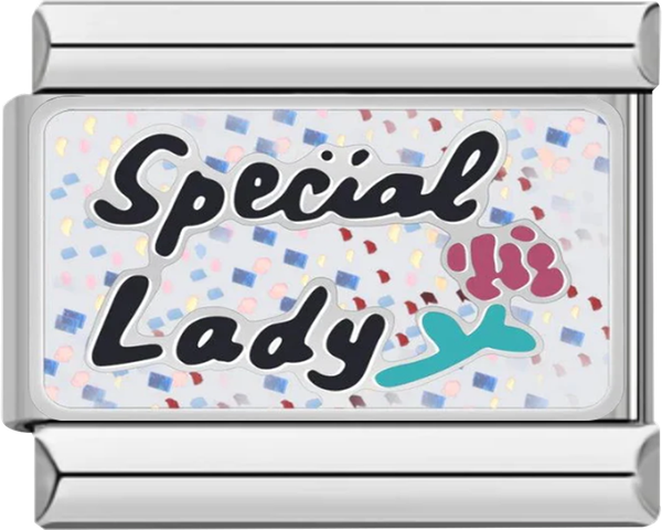 Glitter Plate, Special Lady with Rose, on Silver - glitter plate special lady with rose on silver.png