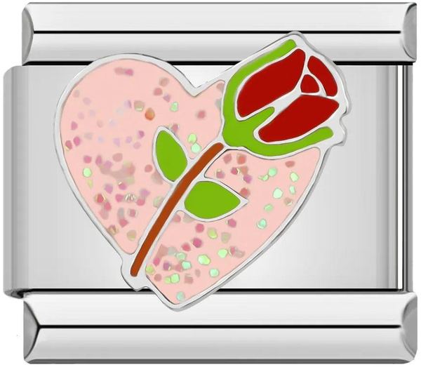 Glittery Pink Heart with Whole Red Rose, on Silver - glittery-pink-heart-with-whole-red-rose-on-silver-45431677583695.png