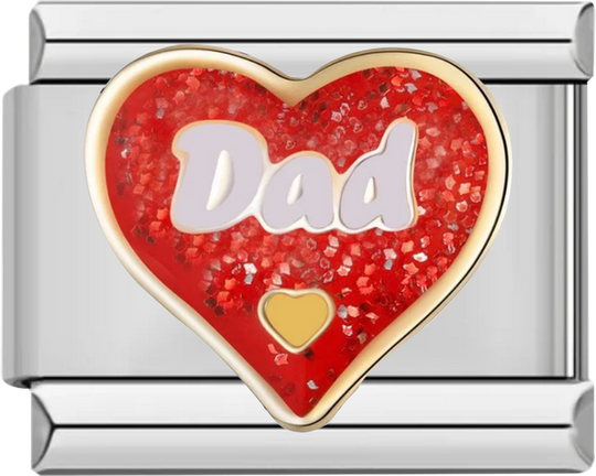 Glittery Red Heart, Dad, on Silver - glittery red heart dad on silver.png