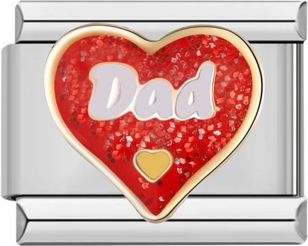 Glittery Red Heart, Dad, on Silver - glittery red heart dad on silver.png