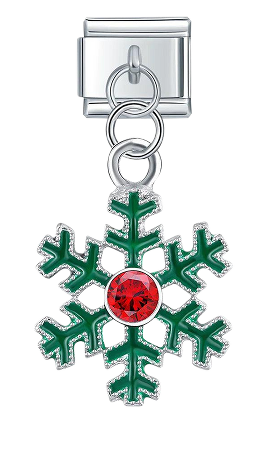 Green Snowflake and Its Red Stone - green-snowflake-and-its-red-stone-charms-45394731958607.png