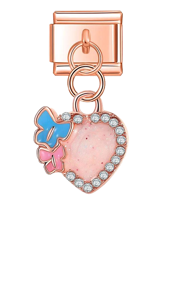 Heart & Butterflies with Stones, on Rose Gold - heart-and-butterflies-with-stones-on-rose-gold-charms.png